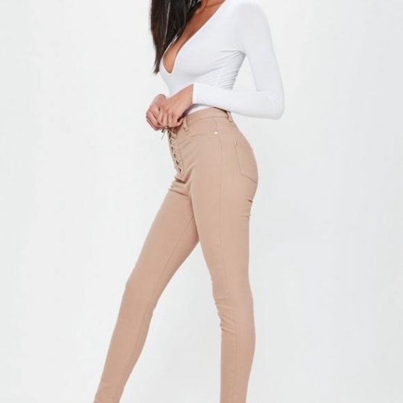 NWT camel high rise lace up skinny jeans - Picture 5 of 5